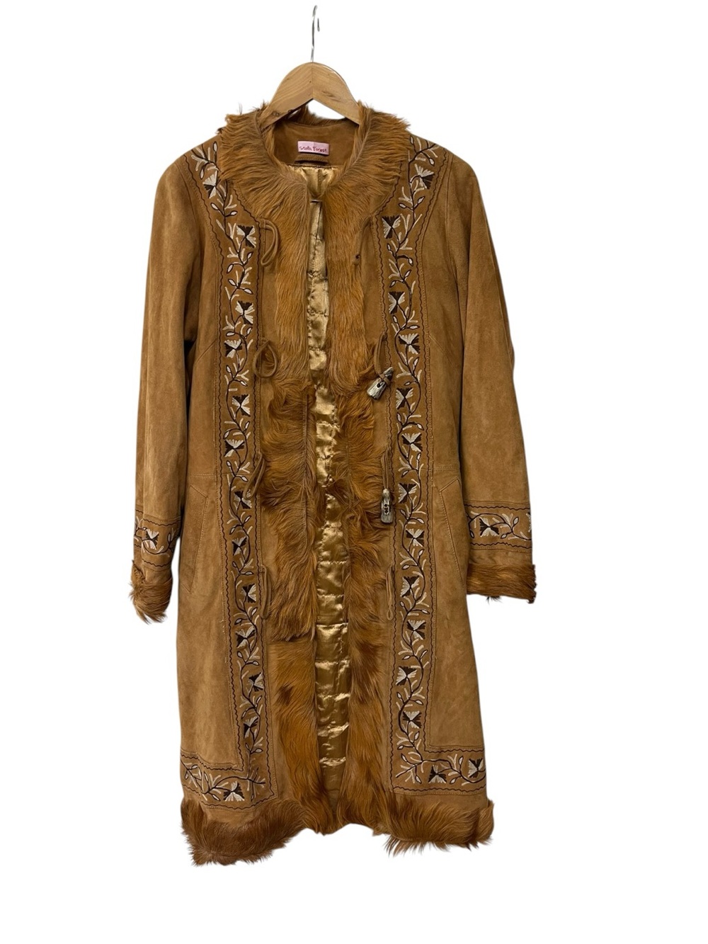 Stella Forest Brown Suede Fur Long Penny Lane Afghan Coat M